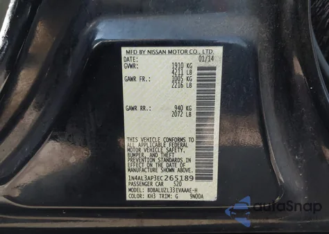 2014 Nissan Altima 2.5 Sv из США, поврежденный, VIN 1N4AL3AP3EC265189